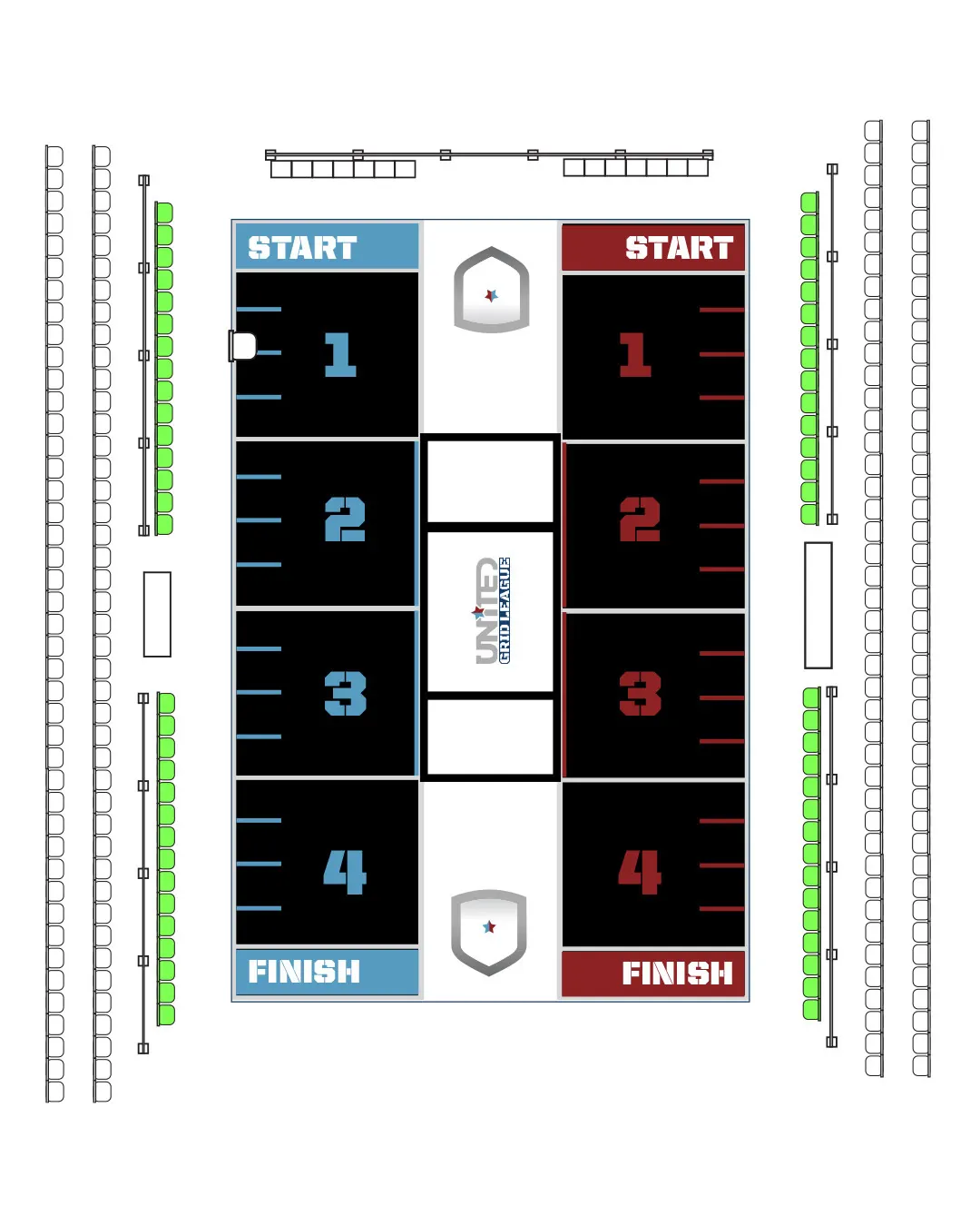 Seating layout for the 2026 Grid League Championships at the RP Funding Center, showing the Grid in the centre of the floor with seating along both sides
