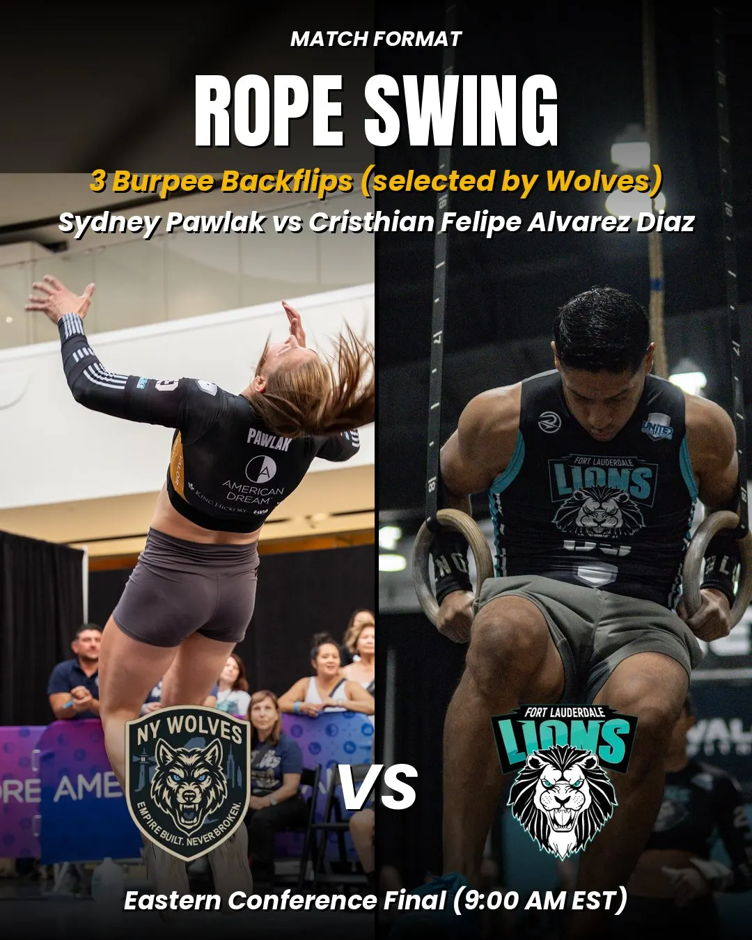 Ringer point 1: Sydney Pawlak vs Cristhian Felipe Alvarez Diaz in 3 burpee backflips