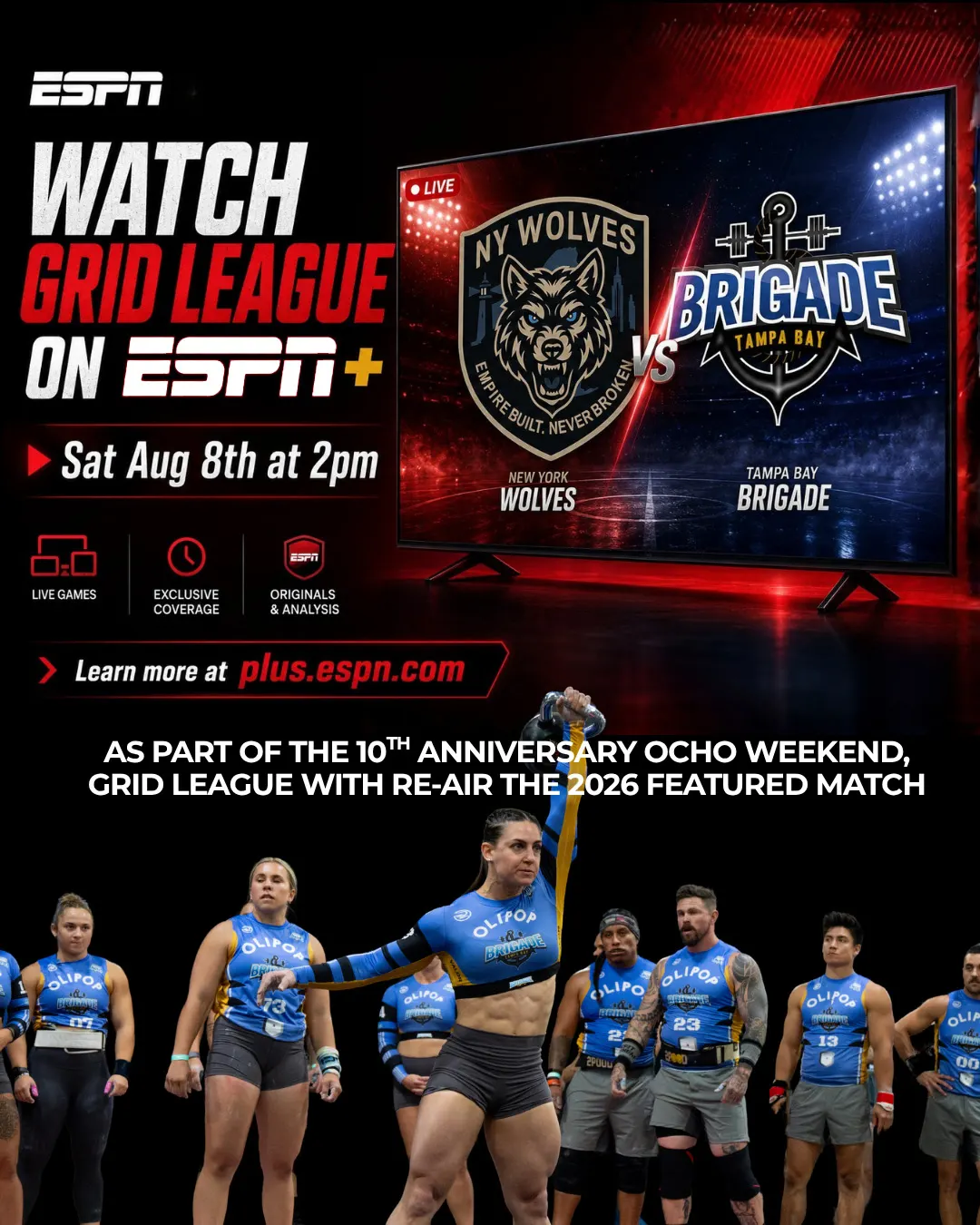 Watch Grid League on ESPN+, New York Wolves versus Tampa Bay Brigade, Saturday August 8 at 2 p.m.