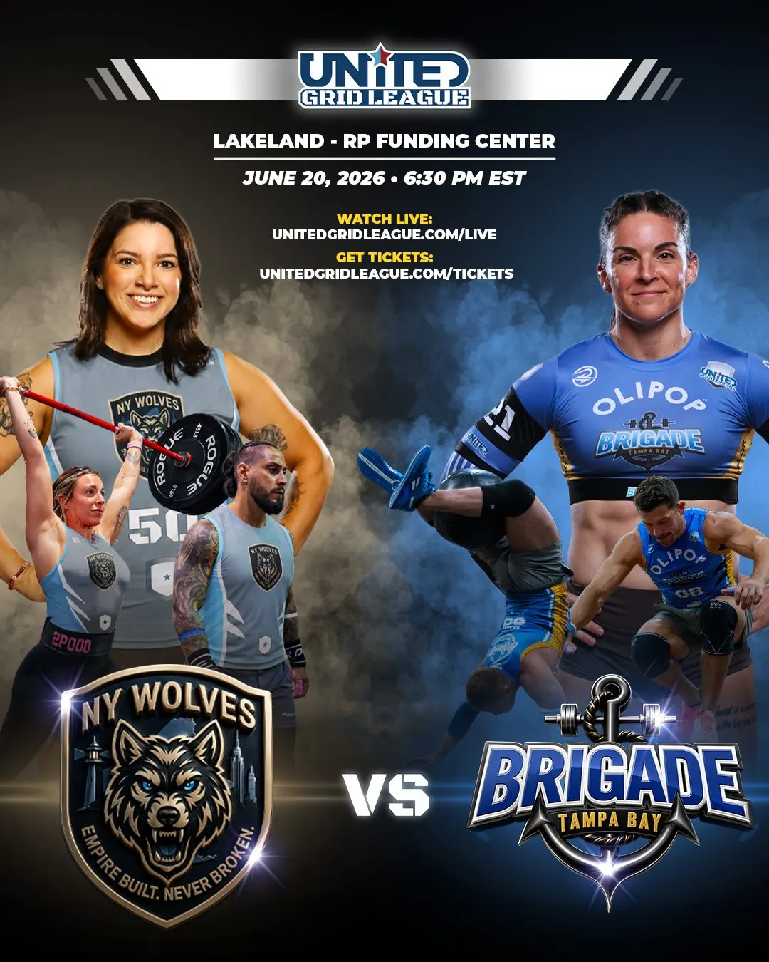 New York Wolves versus Tampa Bay Brigade, United Grid League, Lakeland, June 20 2026