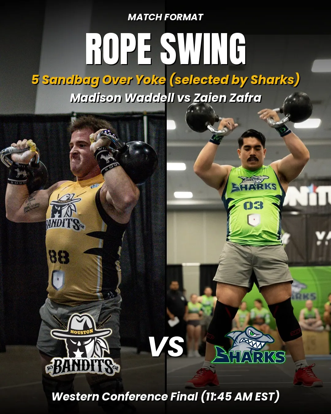 Ringer point 2: Madison Waddell vs Zaien Zafra in 5 sandbag over yoke