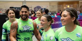 SWFL Sharks athletes celebrate together at United Grid League Week 3 at American Dream.