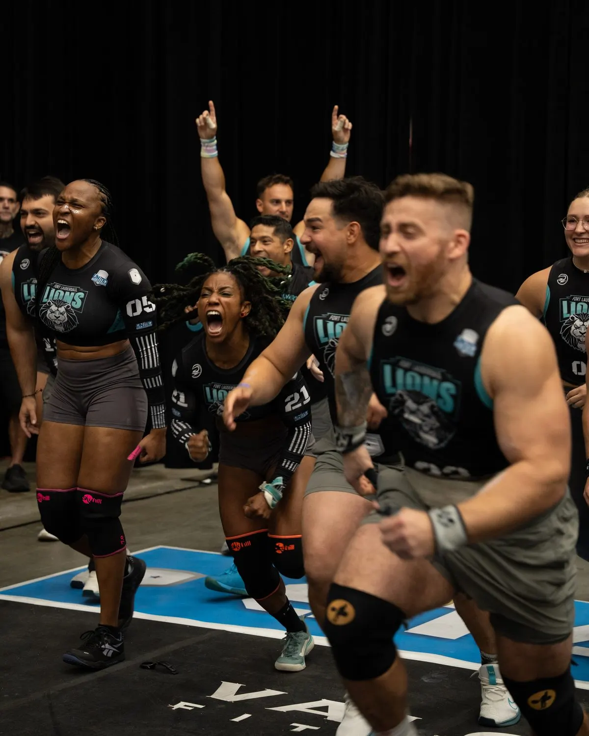 Fort Lauderdale Lions players celebrate on the Grid