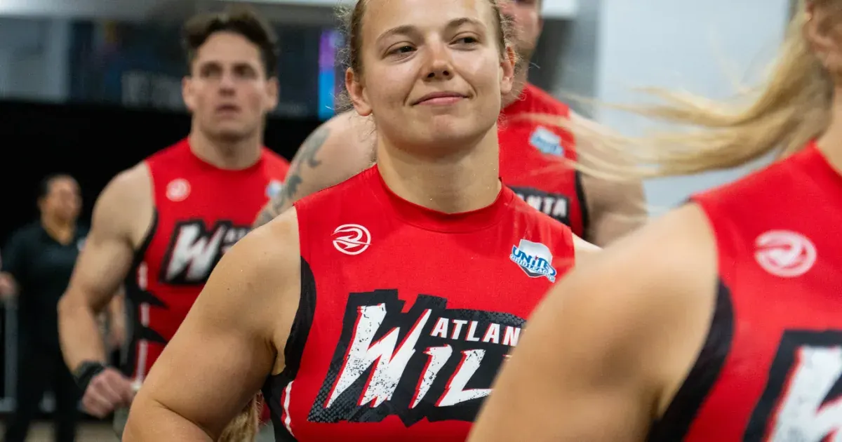Atlanta Wild athletes walk out for a race during the 2026 United Grid League opening day in Miami.