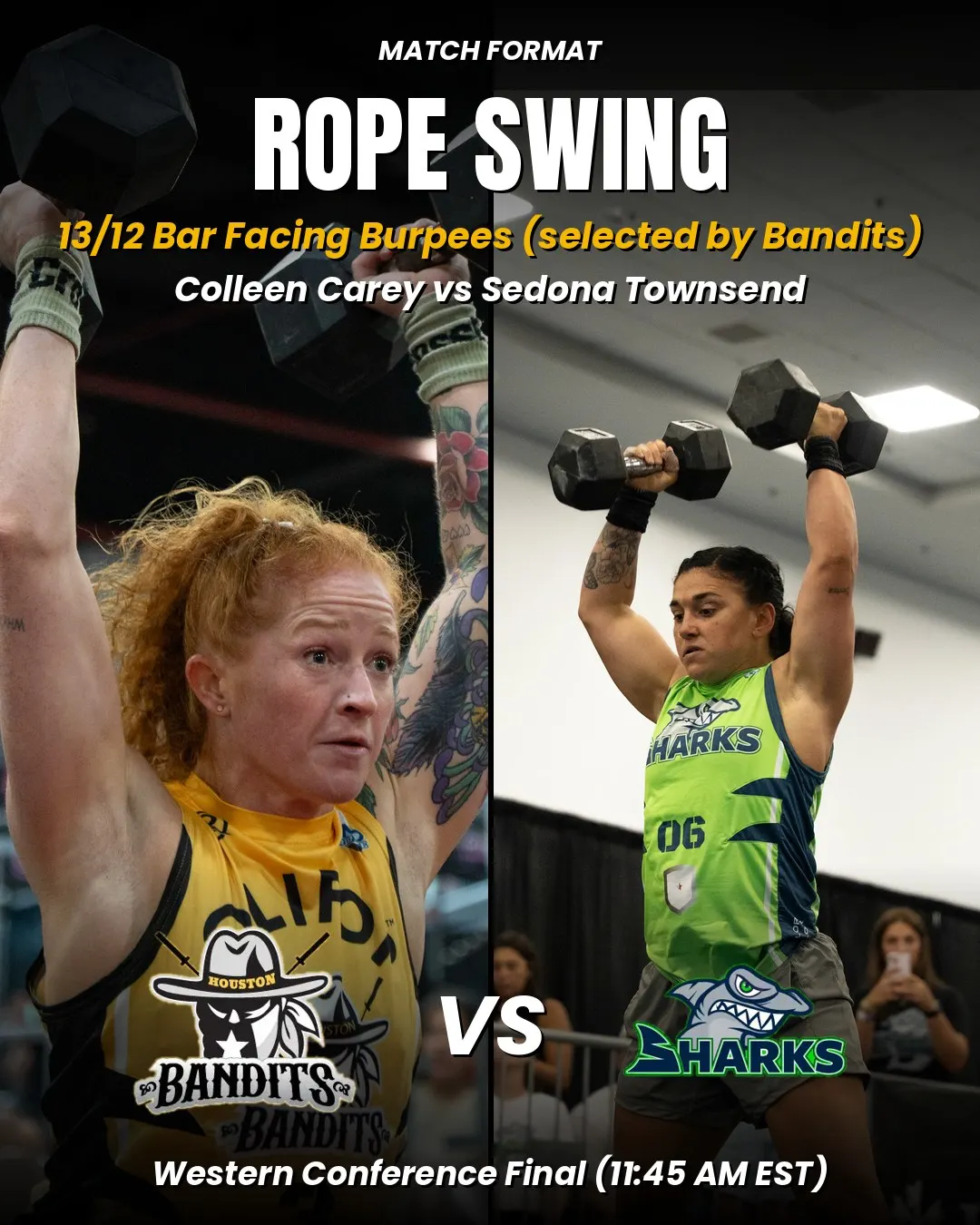 Ringer point 1: Colleen Carey vs Sedona Townsend in 13/12 bar-facing burpees