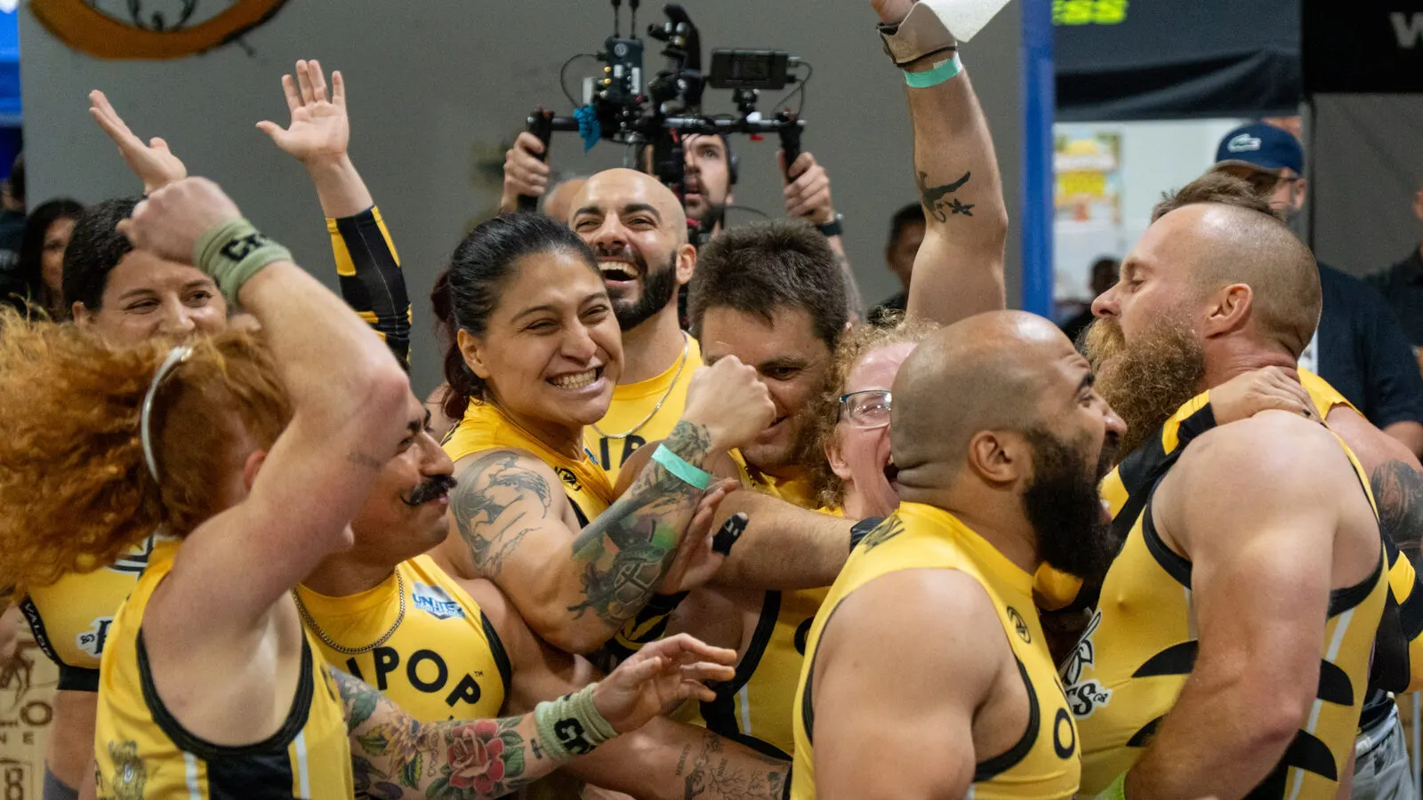 Houston Bandits players celebrate together after a race win during a 2026 match.