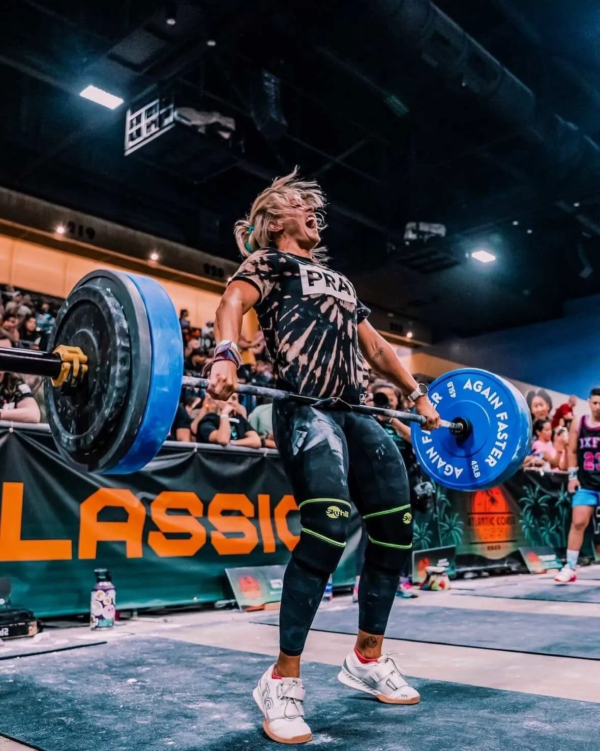Carolina Flight rookie HaleiJo Fuller-Arroyo pulls a barbell off the floor at a fitness competition.