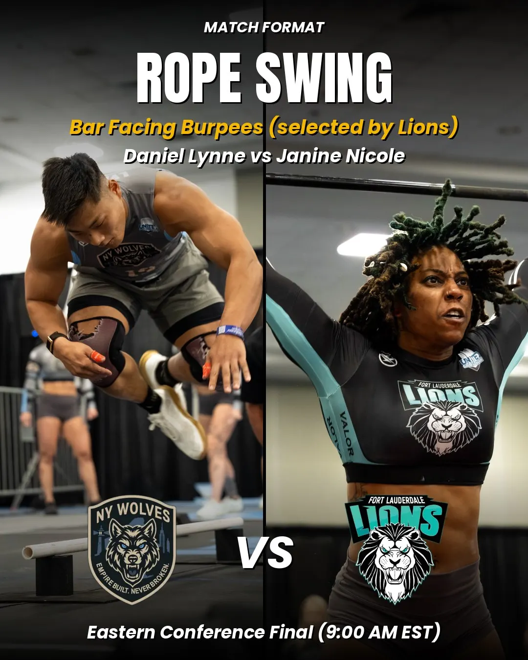 Ringer point 2: Daniel Lynne vs Janine Nicole in bar-facing burpees