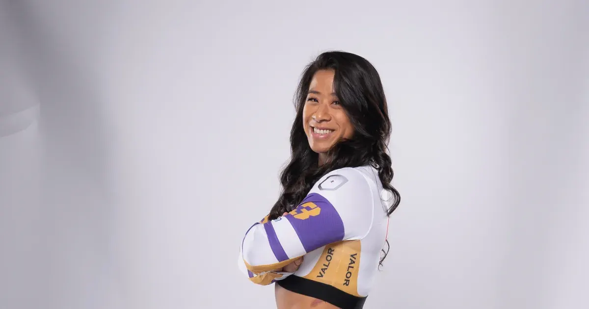 A Las Vegas Venom athlete in the 2026 team uniform at the 2026 United Grid League media day.