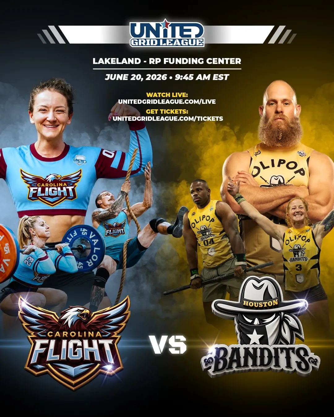 Carolina Flight versus Houston Bandits, United Grid League, Lakeland, June 20 2026