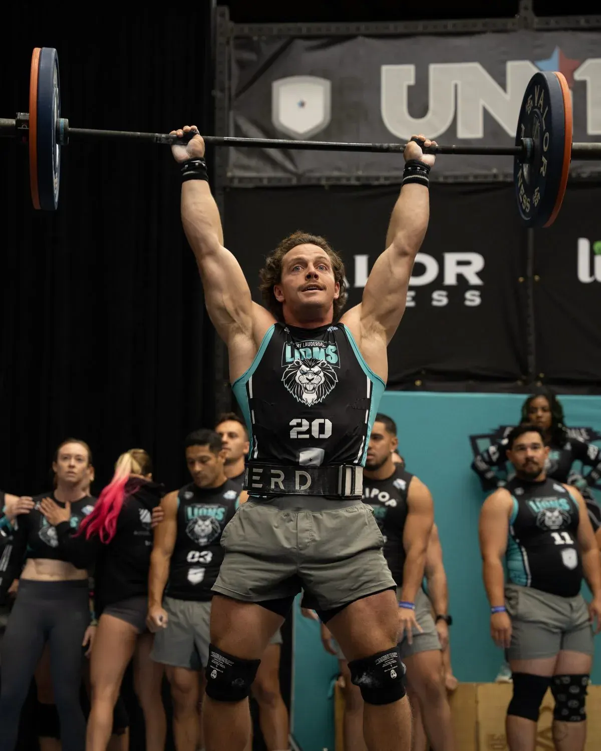 Briley Smith of the Fort Lauderdale Lions lifts a barbell during the 2026 Eastern Conference semifinal in Lakeland.